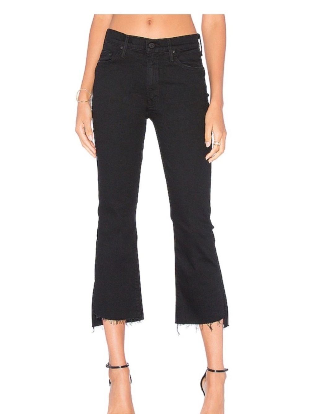 MOTHER The Insider Crop Step Fray jeans Women's Size 28 in Black - Picture 2 of 16
